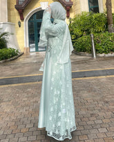 Lace Bell-Sleeve Open Abaya Dress for Women 3-Piece Set